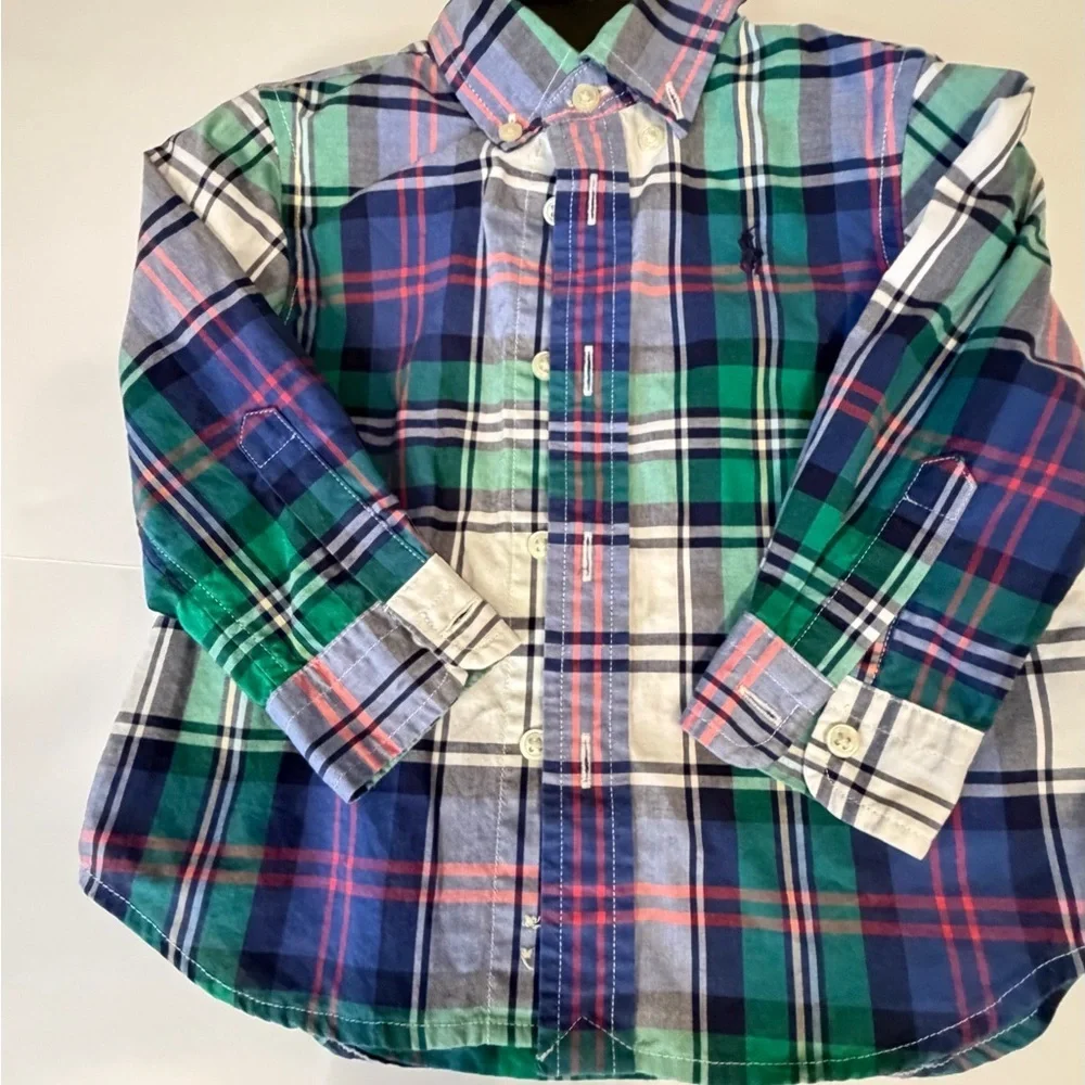 Ralph Lauren Kids Multicolor Plaid Button-Down Shirt/Natural Stretch